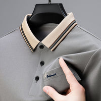 Luxe Stripe-Collar Cotton Blend Polo Shirt with Pocket