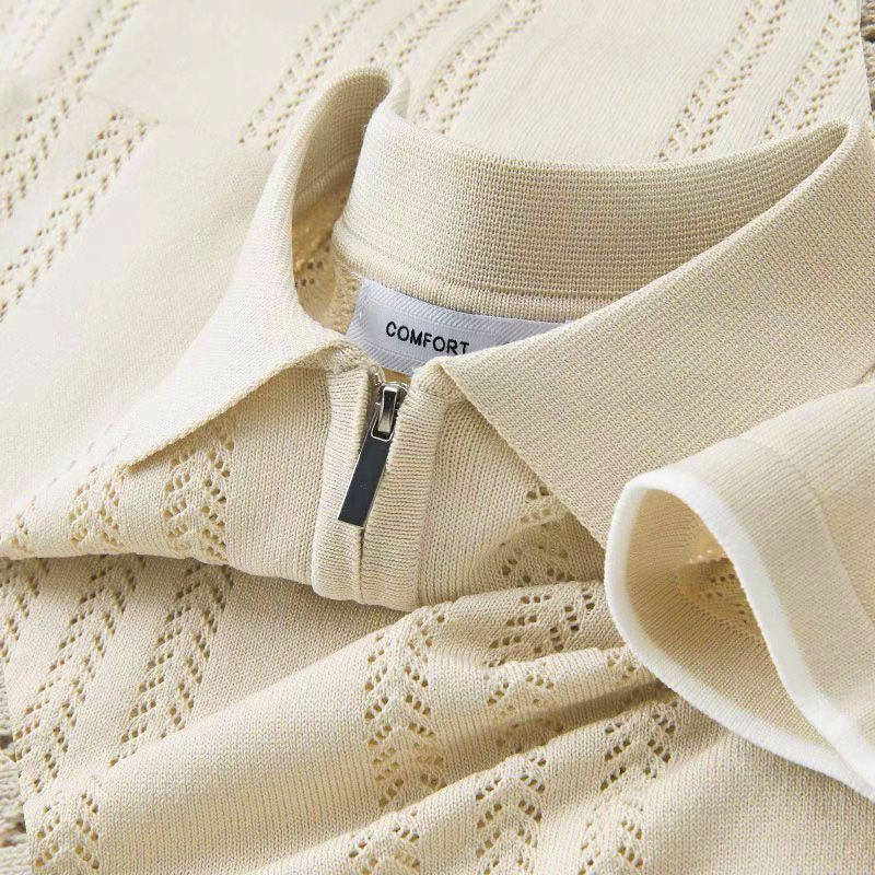 Wisetie Elegant Jacquard Knit-Zip Polo Shirt