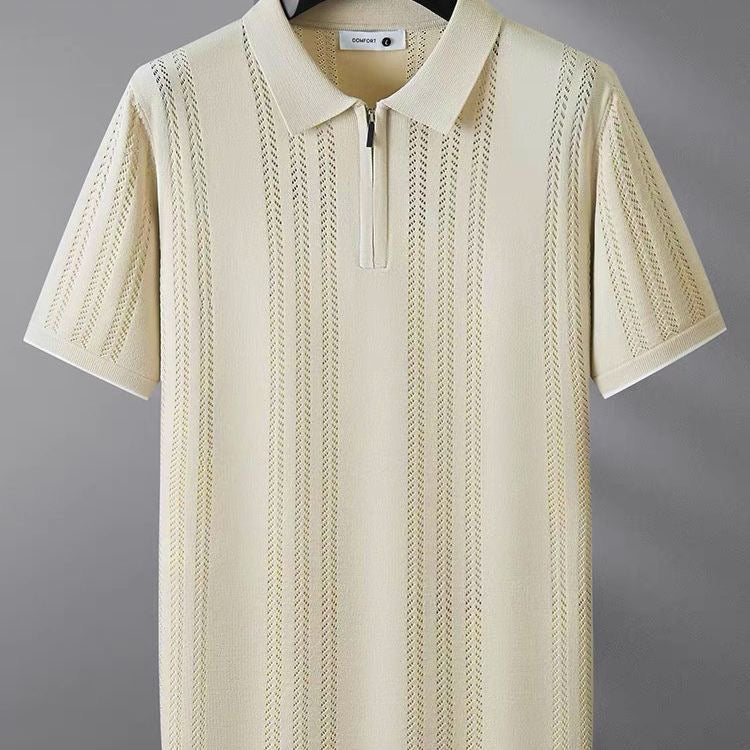 Wisetie Elegant Jacquard Knit-Zip Polo Shirt
