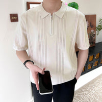 Wisetie Elegant Jacquard Knit-Zip Polo Shirt